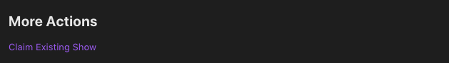 Apple Podcasts Connect More Actions menu with the option to claim an existing show