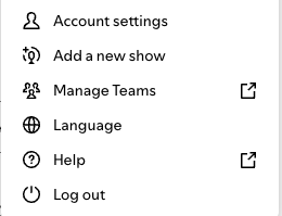 Spotify for Creators account menu with the Add a new show option