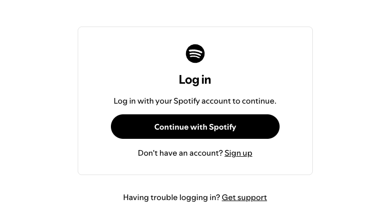Spotify for Creators login screen with the Continue with Spotify button